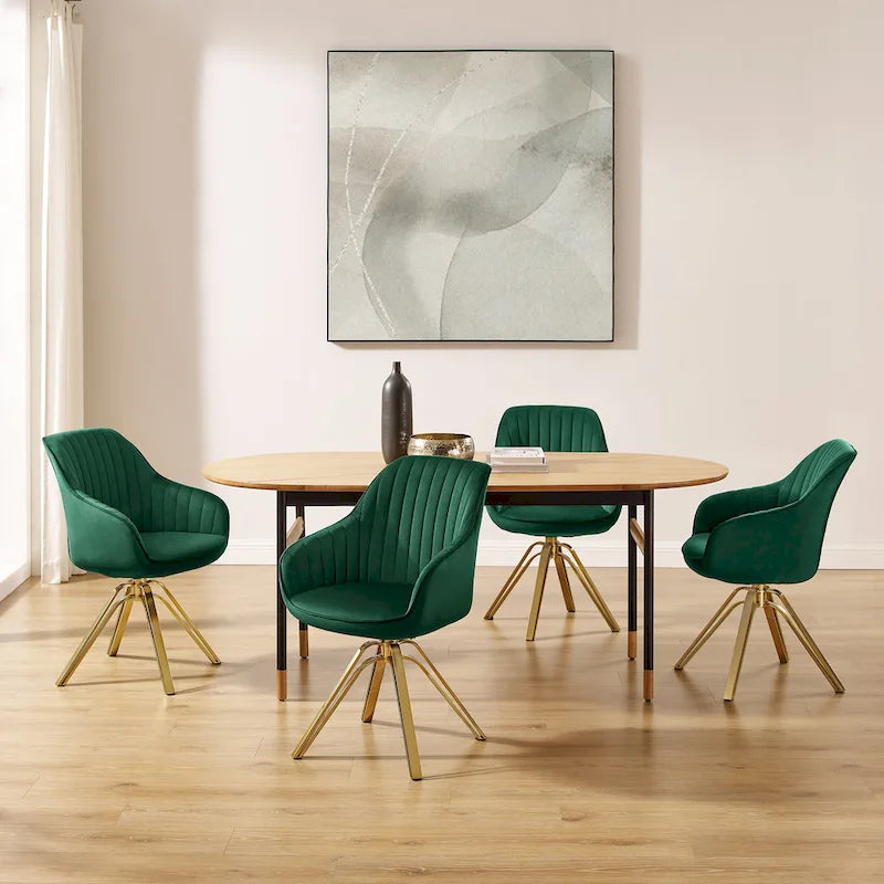 Lot de 2 chaises de salle à manger pivotantes en velours Art Leon avec pieds dorés