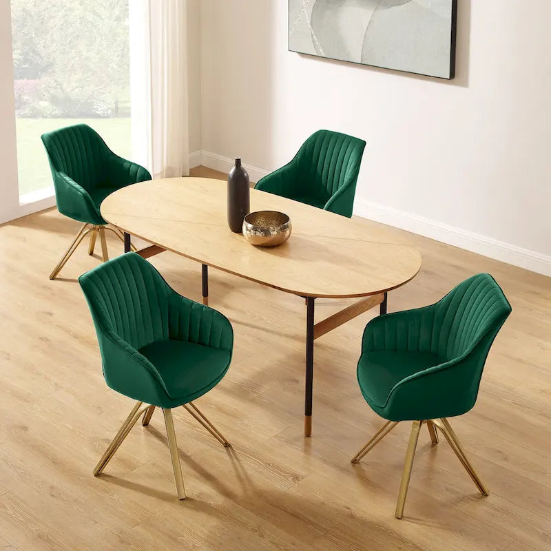 Lot de 2 chaises de salle à manger pivotantes en velours Art Leon avec pieds dorés