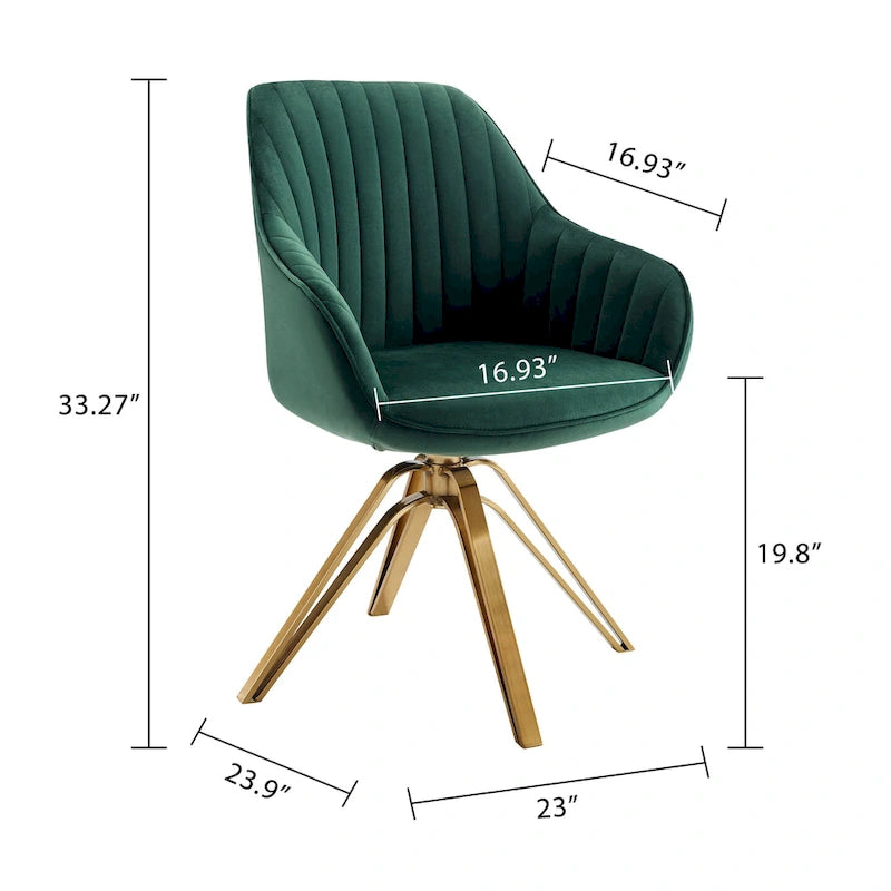 Lot de 2 chaises de salle à manger pivotantes en velours Art Leon avec pieds dorés