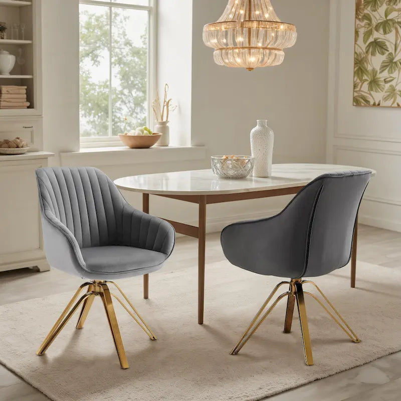 Lot de 2 chaises de salle à manger pivotantes en velours Art Leon avec pieds dorés