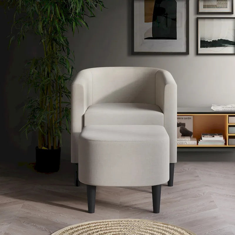 Fauteuil d'appoint contemporain en lin avec ottoman CraftPorch