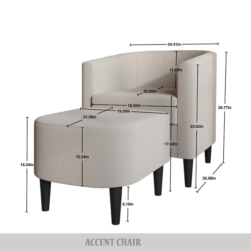 Fauteuil d'appoint contemporain en lin avec ottoman CraftPorch