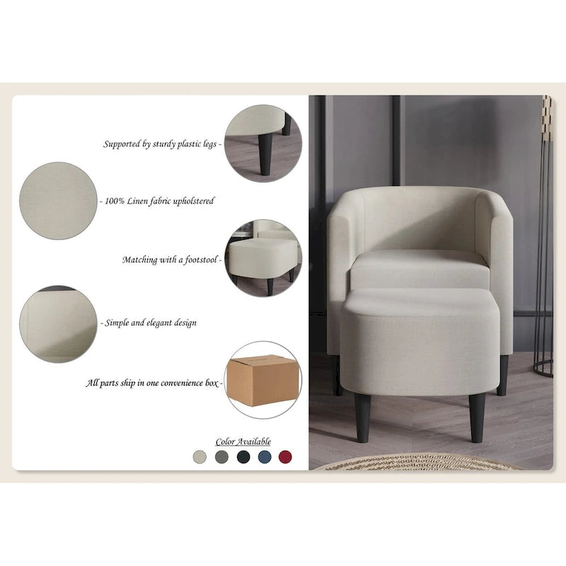 Fauteuil d'appoint contemporain en lin avec ottoman CraftPorch
