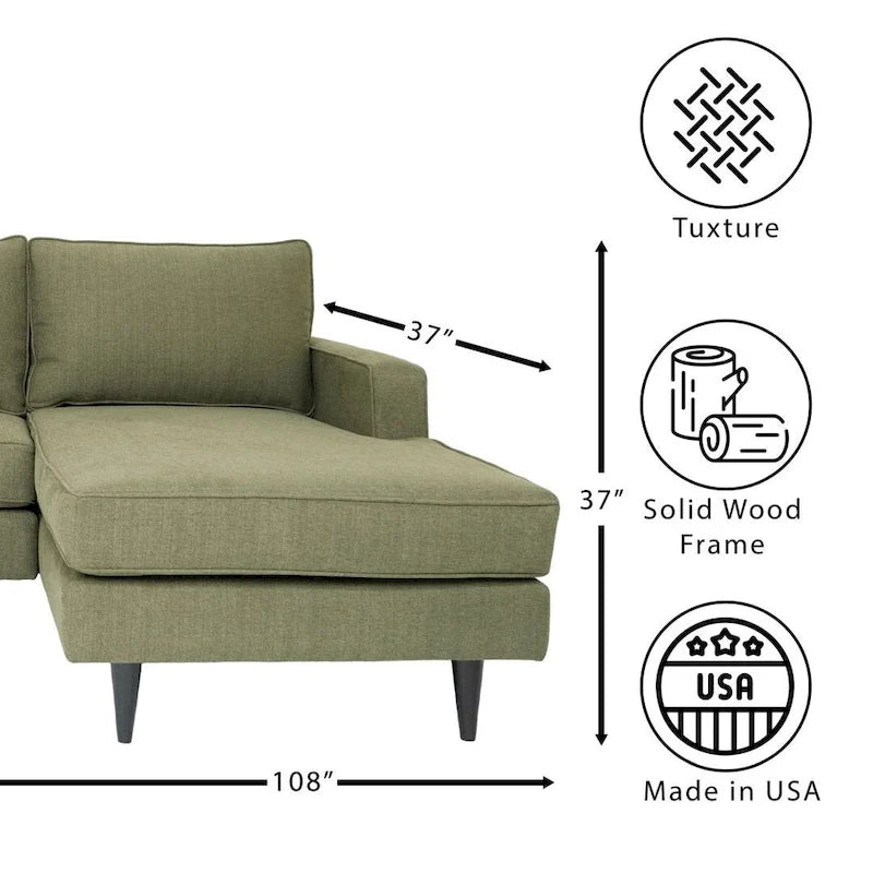 Canapé d'angle contemporain Coast to Coast Sofas, tissu polyester, cadre en bois massif, rembourré