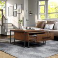 Tables basses gigognes carrées rustiques marron Saxon 2 pièces en bois massif avec 1 tiroir par Furniture of America