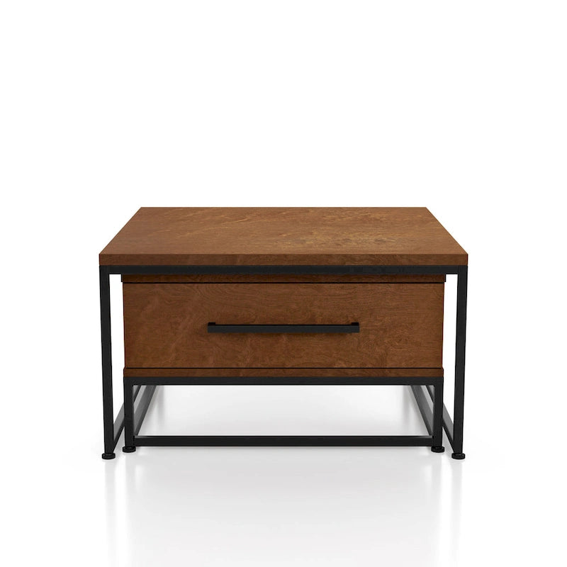 Tables basses gigognes carrées rustiques marron Saxon 2 pièces en bois massif avec 1 tiroir par Furniture of America