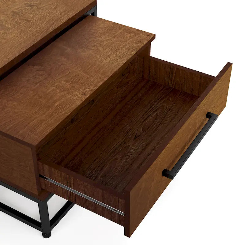 Tables basses gigognes carrées rustiques marron Saxon 2 pièces en bois massif avec 1 tiroir par Furniture of America