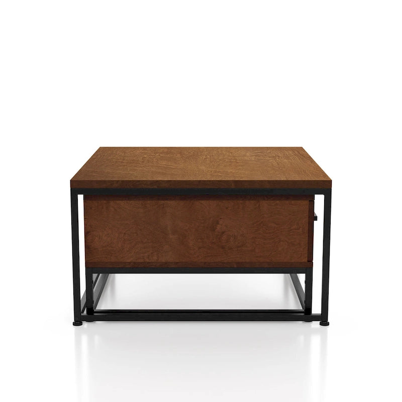Tables basses gigognes carrées rustiques marron Saxon 2 pièces en bois massif avec 1 tiroir par Furniture of America
