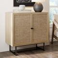Meuble d'appoint Nathan James Kova avec portes en rotin naturel, base en métal et étagère réglable