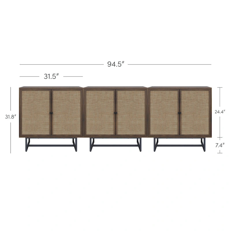 Meuble d'appoint Nathan James Kova avec portes en rotin naturel, base en métal et étagère réglable
