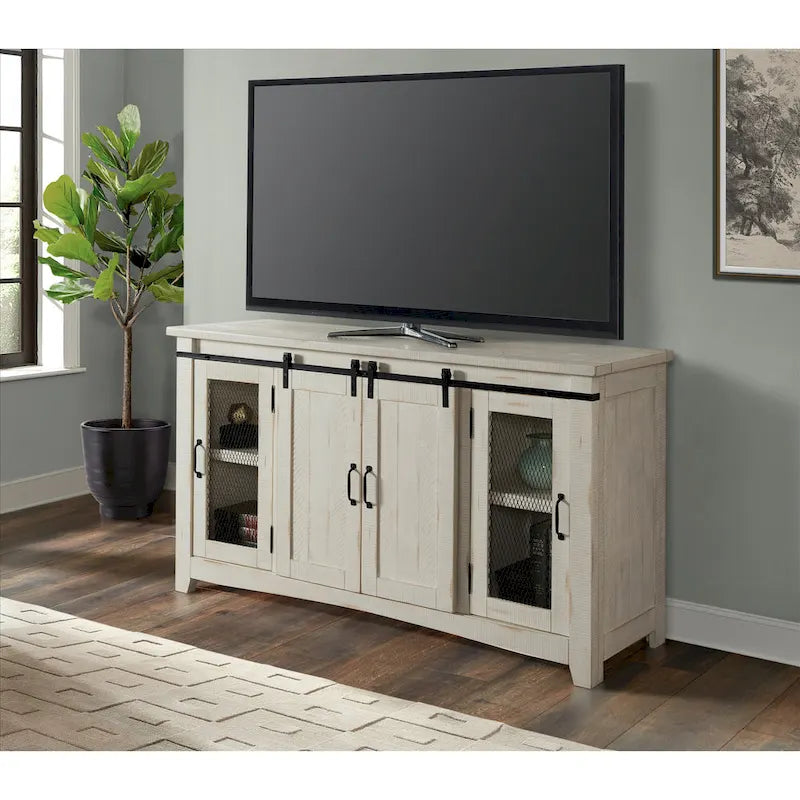 Meuble TV console Brookhaven en bois massif avec portes coulissantes de 65 po – 35 po de haut x 65 po de large x 19 po de profond