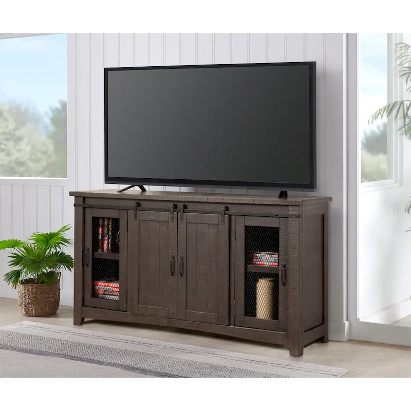 Meuble TV console Brookhaven en bois massif avec portes coulissantes de 65 po – 35 po de haut x 65 po de large x 19 po de profond