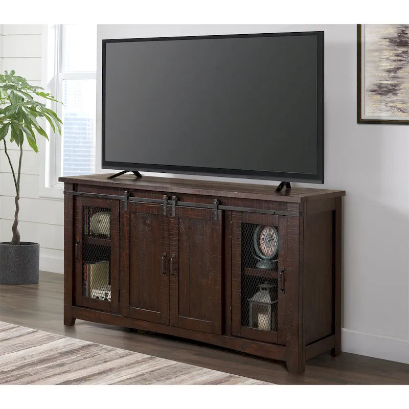 Meuble TV console Brookhaven en bois massif avec portes coulissantes de 65 po – 35 po de haut x 65 po de large x 19 po de profond