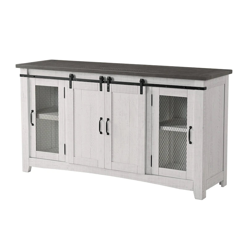 Meuble TV console Brookhaven en bois massif avec portes coulissantes de 65 po – 35 po de haut x 65 po de large x 19 po de profond
