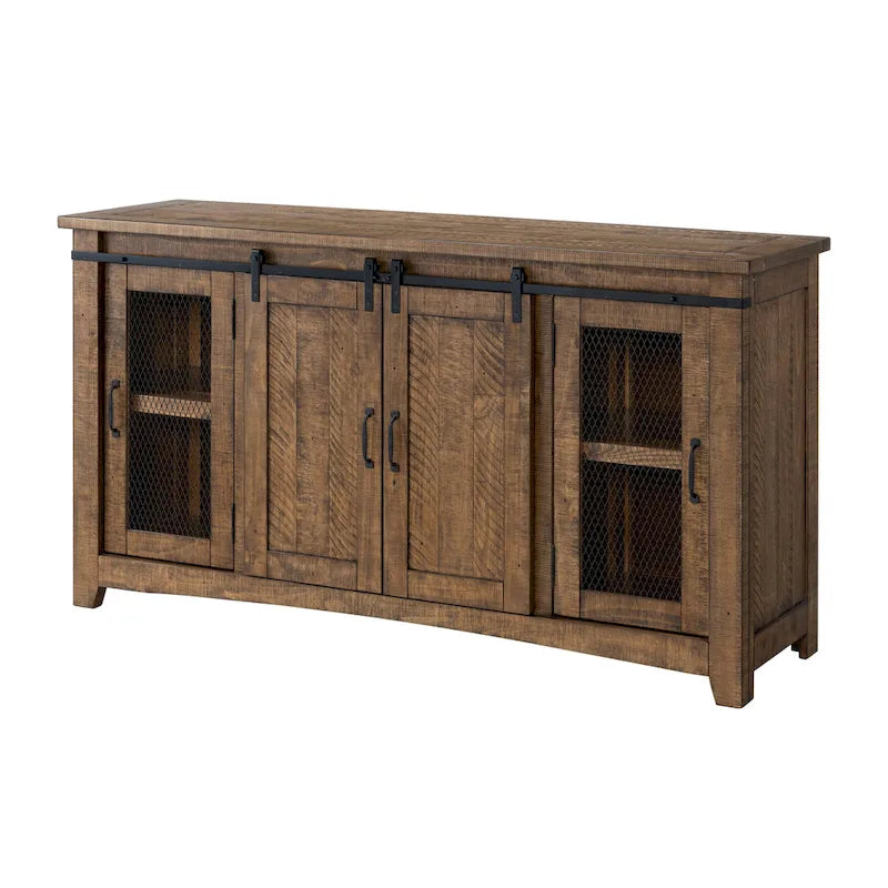 Meuble TV console Brookhaven en bois massif avec portes coulissantes de 65 po – 35 po de haut x 65 po de large x 19 po de profond