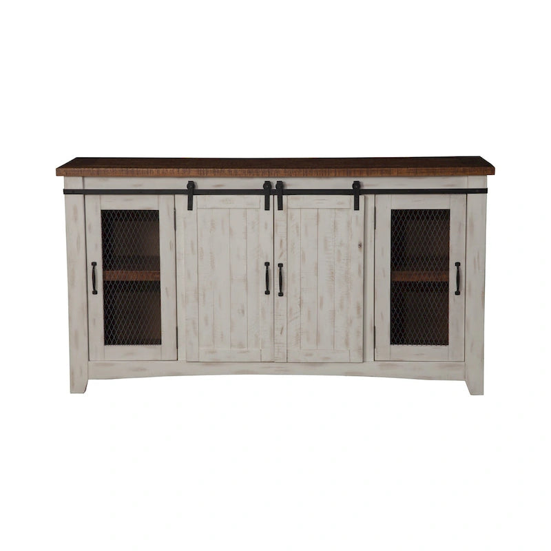Meuble TV console Brookhaven en bois massif avec portes coulissantes de 65 po – 35 po de haut x 65 po de large x 19 po de profond