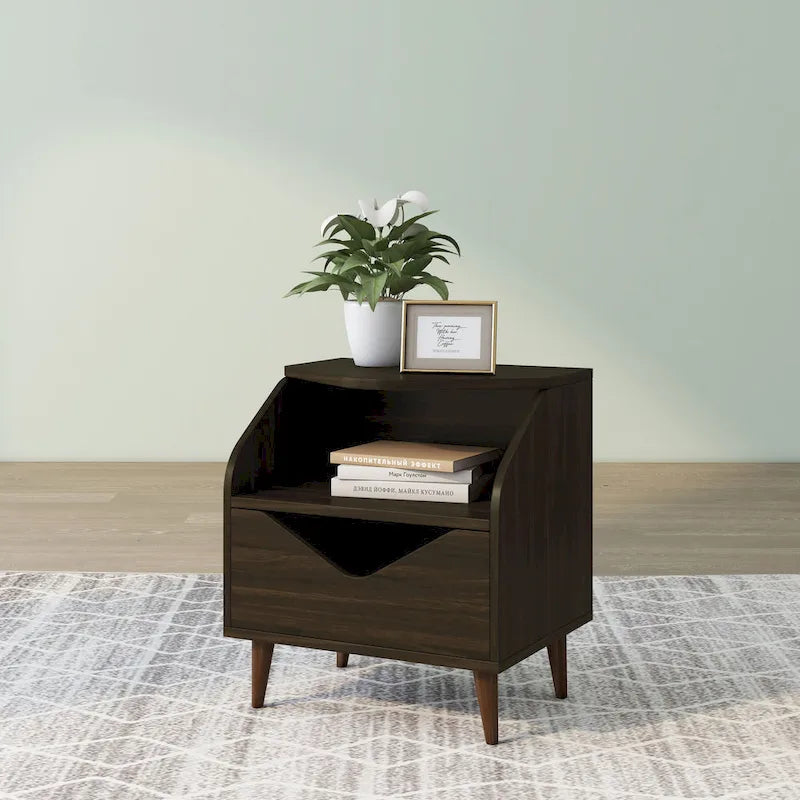 Table d'appoint Denhour DH BASIC Mid-century Modern de 50,8 cm avec 1 étagère et 1 tiroir
