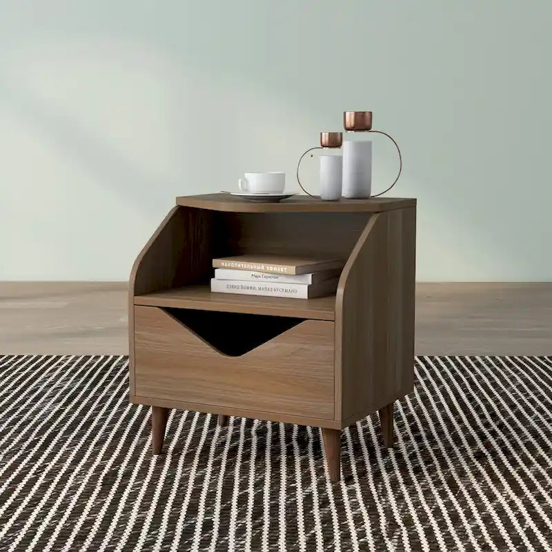 Table d'appoint Denhour DH BASIC Mid-century Modern de 50,8 cm avec 1 étagère et 1 tiroir
