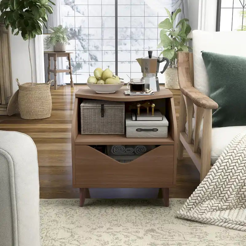 Table d'appoint Denhour DH BASIC Mid-century Modern de 50,8 cm avec 1 étagère et 1 tiroir