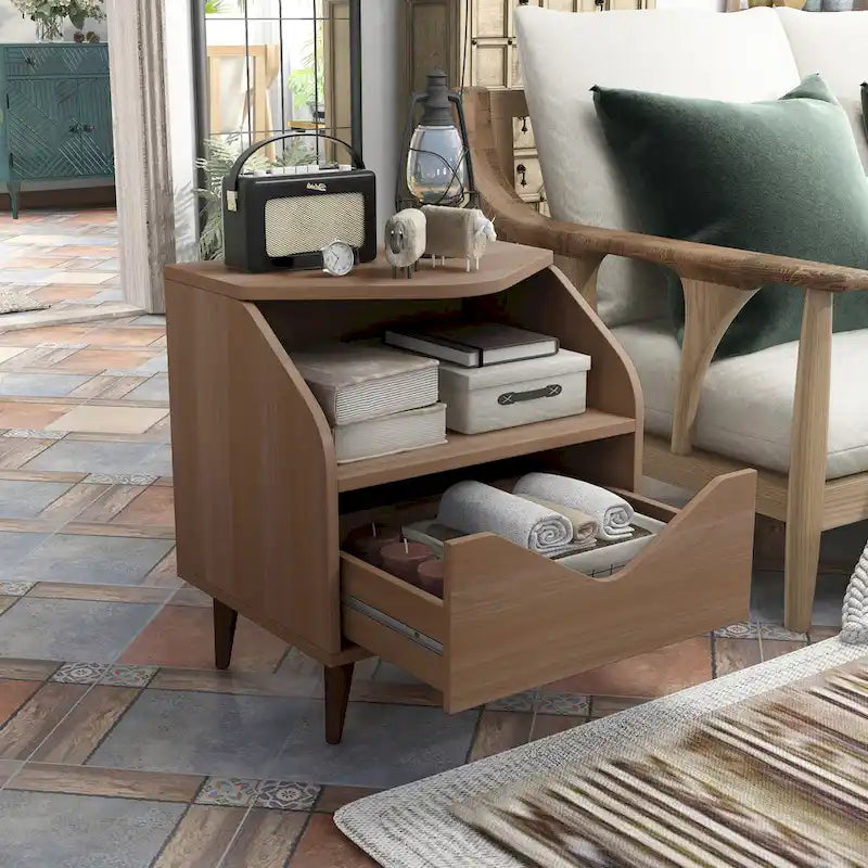 Table d'appoint Denhour DH BASIC Mid-century Modern de 50,8 cm avec 1 étagère et 1 tiroir