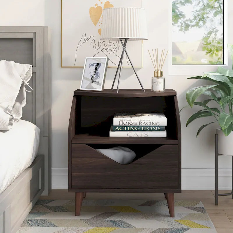 Table d'appoint Denhour DH BASIC Mid-century Modern de 50,8 cm avec 1 étagère et 1 tiroir