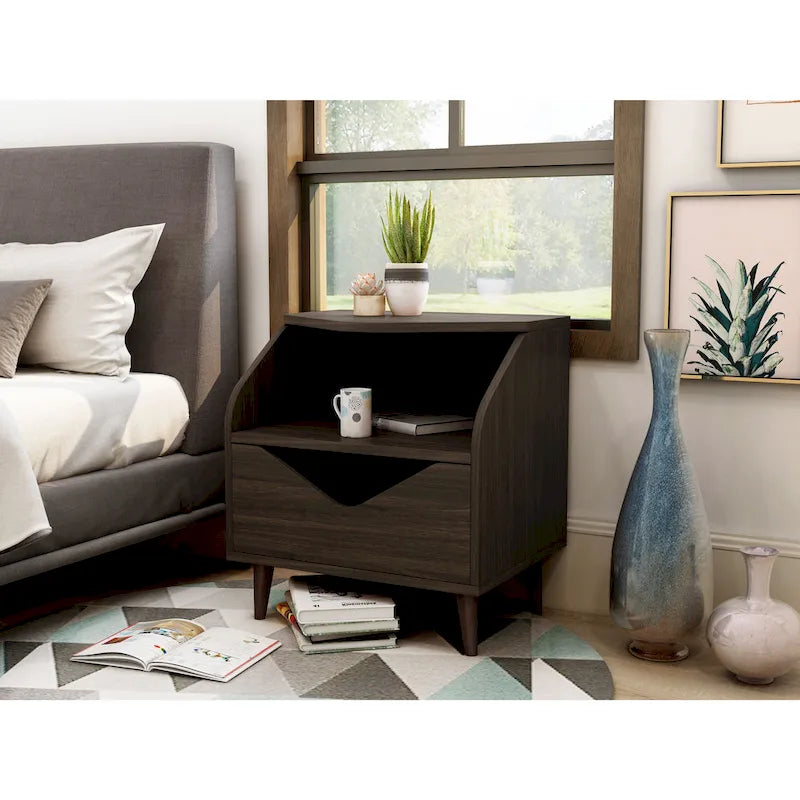 Table d'appoint Denhour DH BASIC Mid-century Modern de 50,8 cm avec 1 étagère et 1 tiroir