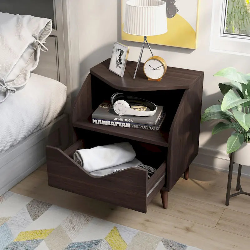 Table d'appoint Denhour DH BASIC Mid-century Modern de 50,8 cm avec 1 étagère et 1 tiroir