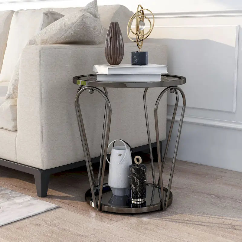 Table d'appoint à 1 étagère avec plateau en verre Gables Glam de 20 pouces de Furniture of America