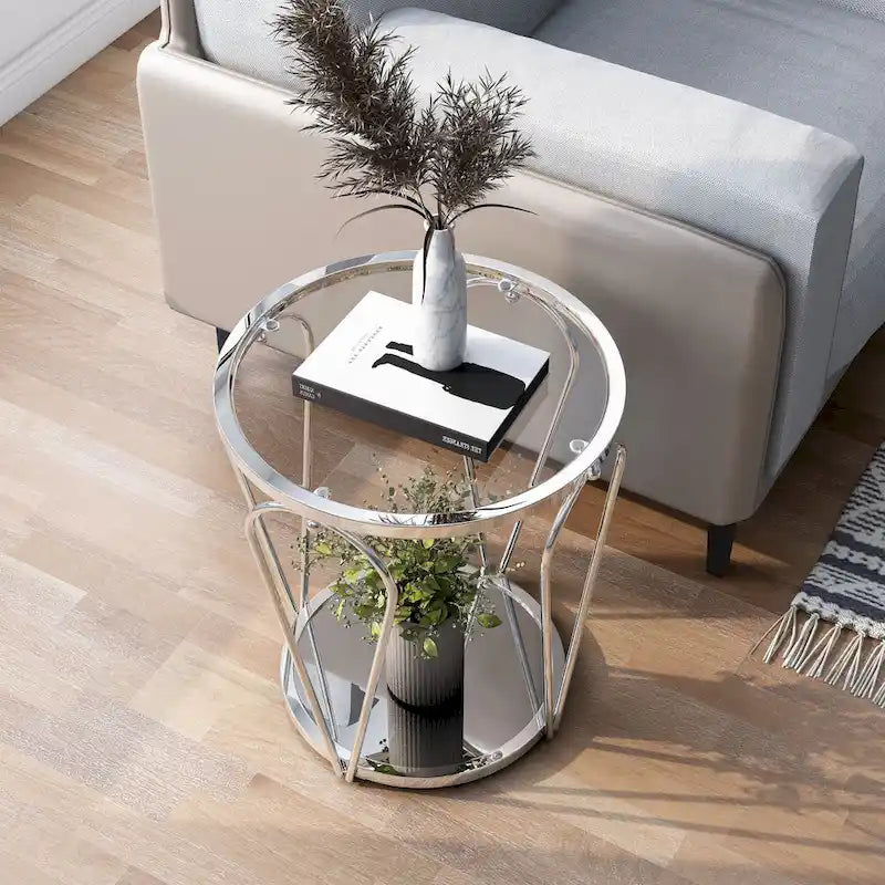 Table d'appoint à 1 étagère avec plateau en verre Gables Glam de 20 pouces de Furniture of America