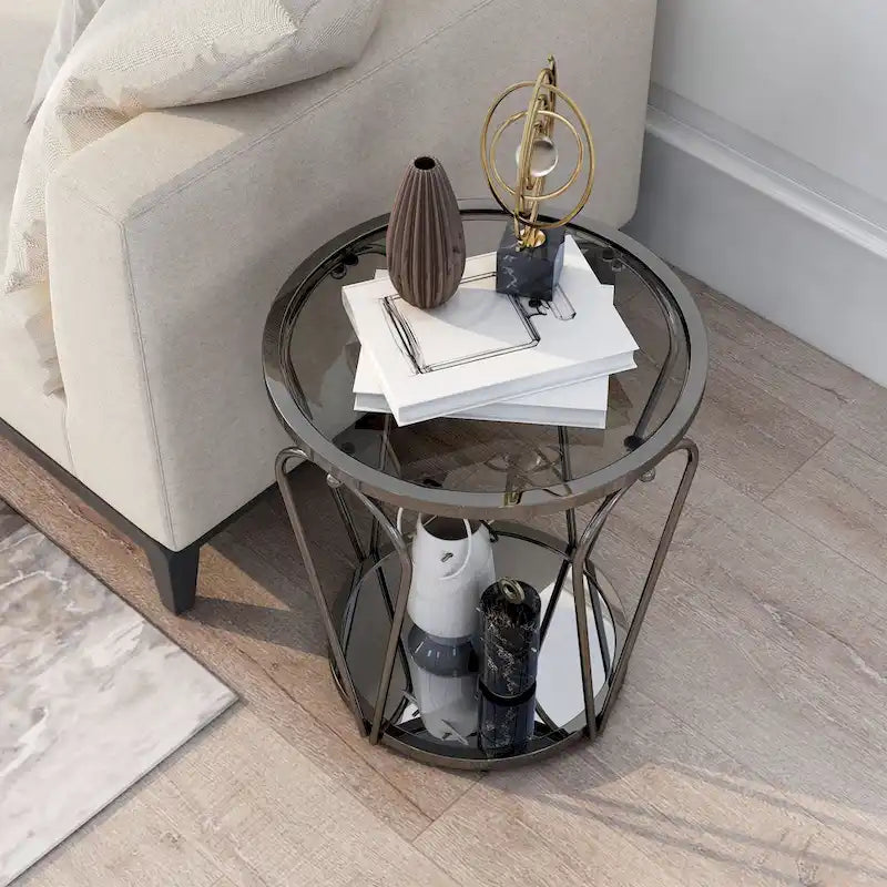 Table d'appoint à 1 étagère avec plateau en verre Gables Glam de 20 pouces de Furniture of America