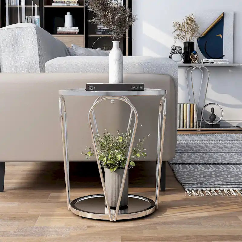 Table d'appoint à 1 étagère avec plateau en verre Gables Glam de 20 pouces de Furniture of America