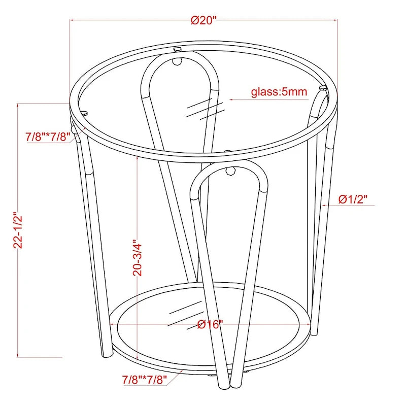 Table d'appoint à 1 étagère avec plateau en verre Gables Glam de 20 pouces de Furniture of America