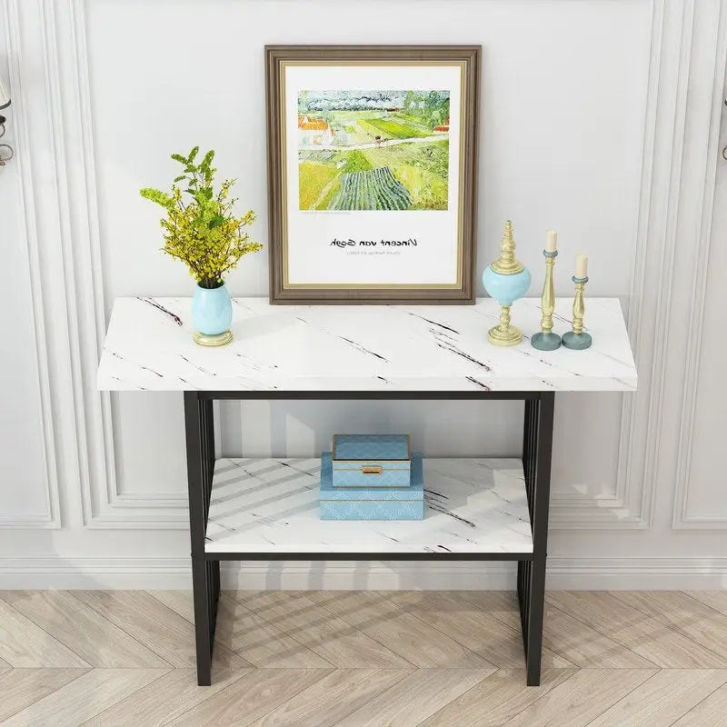 Console/table d'appoint moderne de 42 pouces avec pieds en métal géométriques