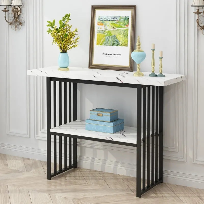 Console/table d'appoint moderne de 42 pouces avec pieds en métal géométriques