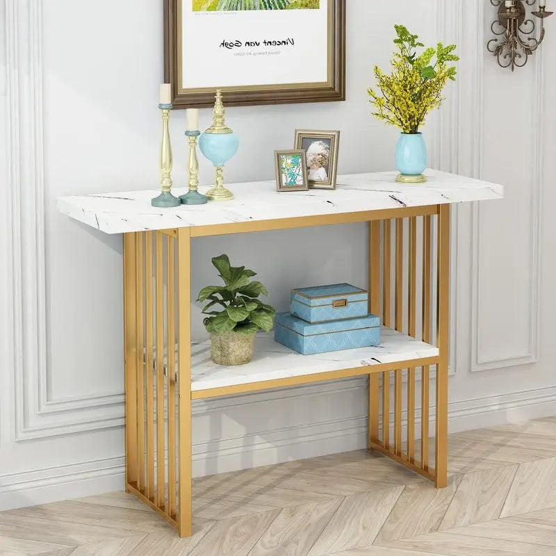 Console/table d'appoint moderne de 42 pouces avec pieds en métal géométriques
