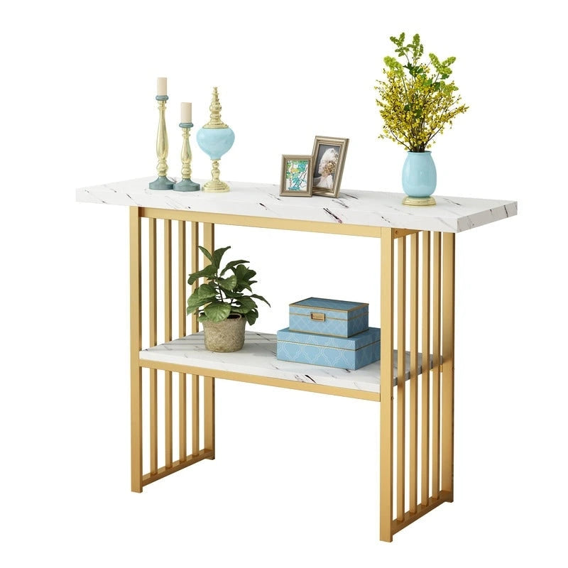 Console/table d'appoint moderne de 42 pouces avec pieds en métal géométriques