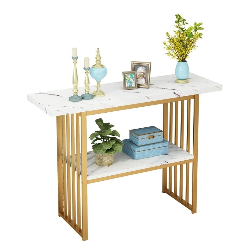 Console/table d'appoint moderne de 42 pouces avec pieds en métal géométriques