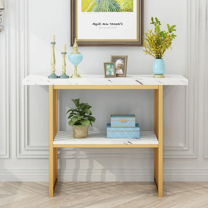 Console/table d'appoint moderne de 42 pouces avec pieds en métal géométriques