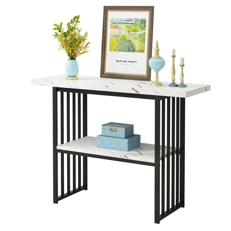 Console/table d'appoint moderne de 42 pouces avec pieds en métal géométriques