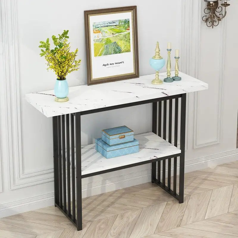Console/table d'appoint moderne de 42 pouces avec pieds en métal géométriques