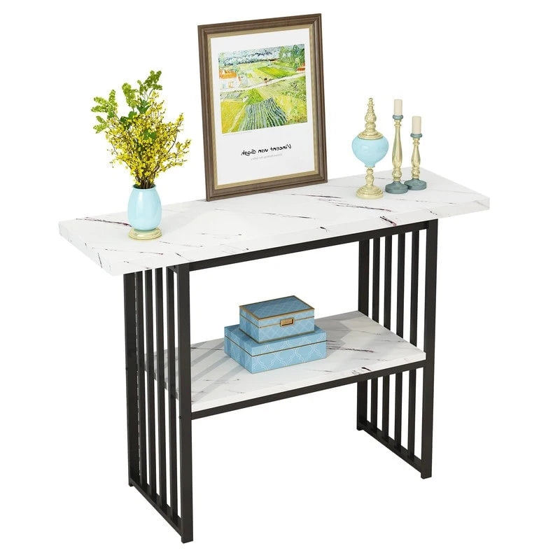 Console/table d'appoint moderne de 42 pouces avec pieds en métal géométriques