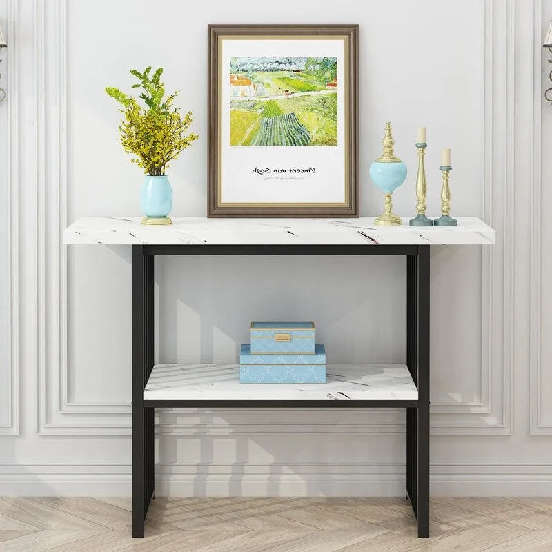 Console/table d'appoint moderne de 42 pouces avec pieds en métal géométriques