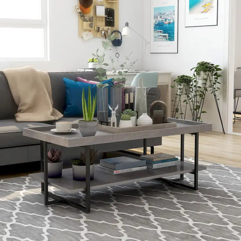 Table basse Damara Transitional de 47 pouces en métal avec 1 étagère par Furniture of America
