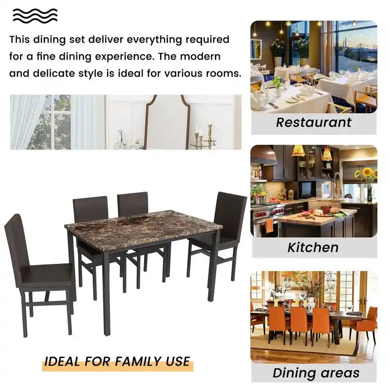 Ensemble table et chaises de salle à manger moderne pour 4 personnes, table à manger en faux marbre avec 4 chaises rembourrées en cuir PU pour salon, cuisine