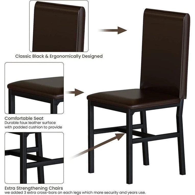 Ensemble table et chaises de salle à manger moderne pour 4 personnes, table à manger en faux marbre avec 4 chaises rembourrées en cuir PU pour salon, cuisine
