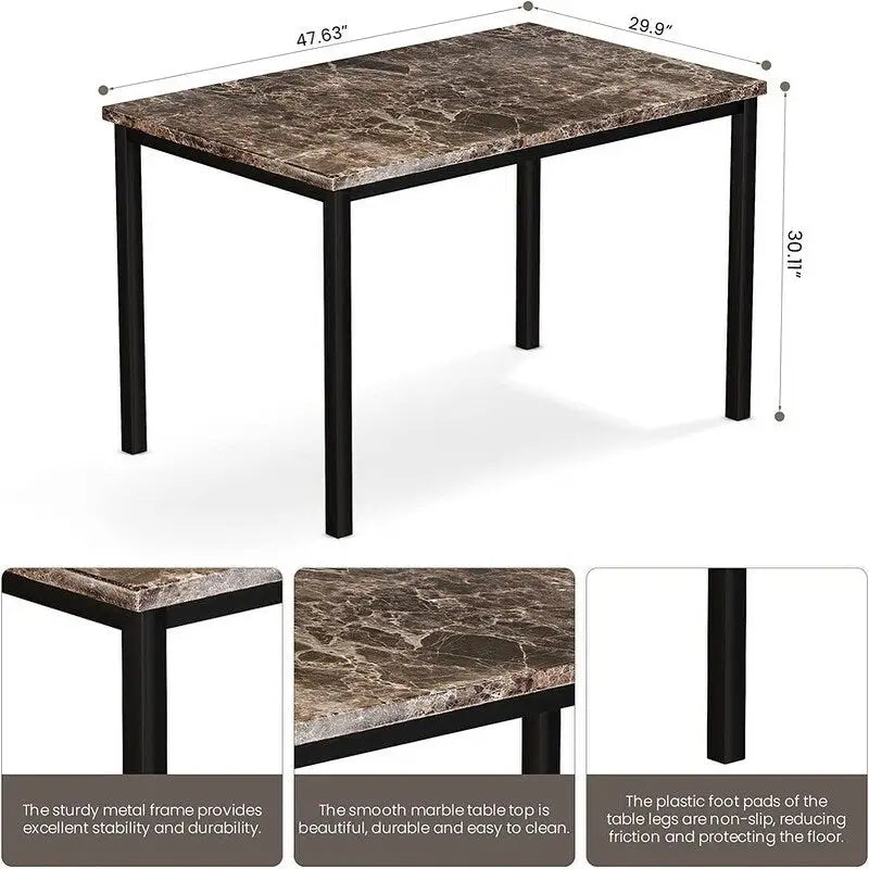 Ensemble table et chaises de salle à manger moderne pour 4 personnes, table à manger en faux marbre avec 4 chaises rembourrées en cuir PU pour salon, cuisine