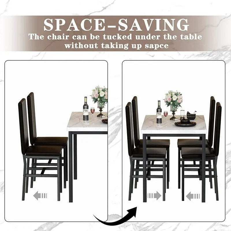 Ensemble table et chaises de salle à manger moderne pour 4 personnes, table à manger en faux marbre avec 4 chaises rembourrées en cuir PU pour salon, cuisine