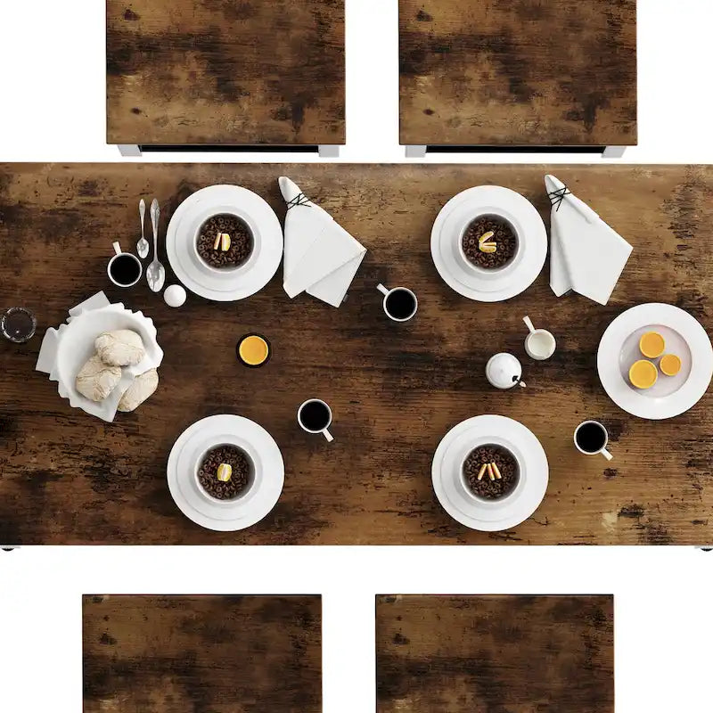 Ensemble de table à manger 5 pièces Mieres de style industriel minimaliste avec plateau en bois et quatre tabourets pour cuisine et salle à manger
