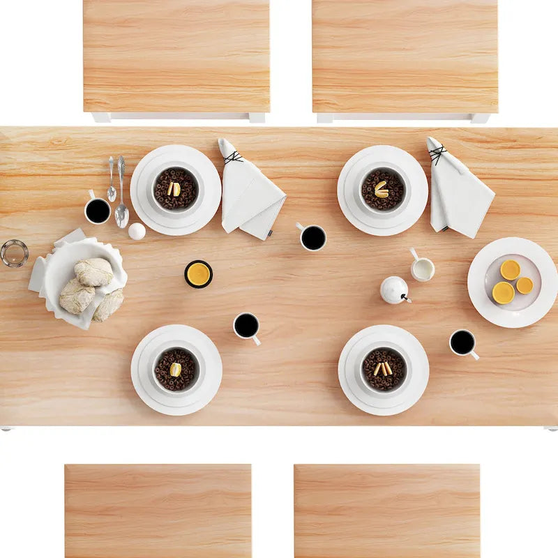 Ensemble de table à manger 5 pièces Mieres de style industriel minimaliste avec plateau en bois et quatre tabourets pour cuisine et salle à manger