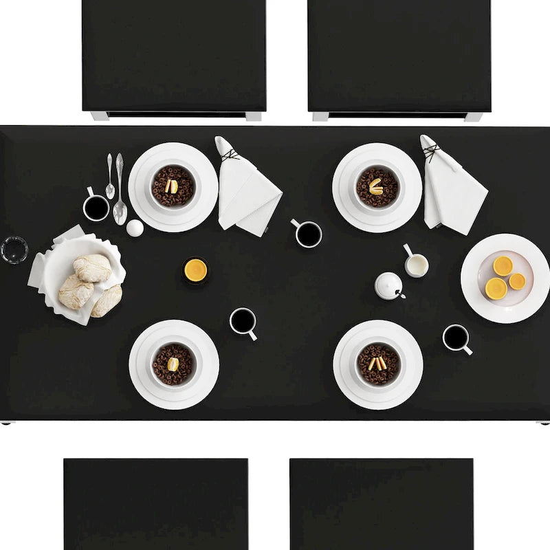 Ensemble de table à manger 5 pièces Mieres de style industriel minimaliste avec plateau en bois et quatre tabourets pour cuisine et salle à manger